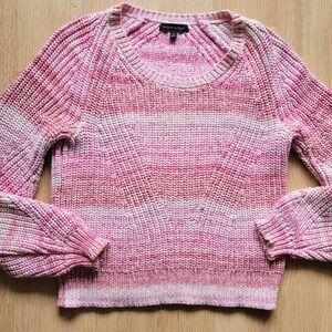 Banana Republic Women Crop Knit Ribbed Sweater Pink Cotton Blend Crewneck Small